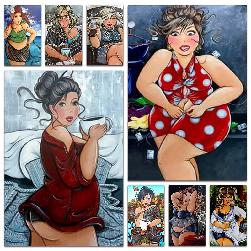 

New Full Diamond painting Fat woman lady DIY Diamond embroidery mosaic cross stitch Cartoon Sexy Beauty picture Home decor E109