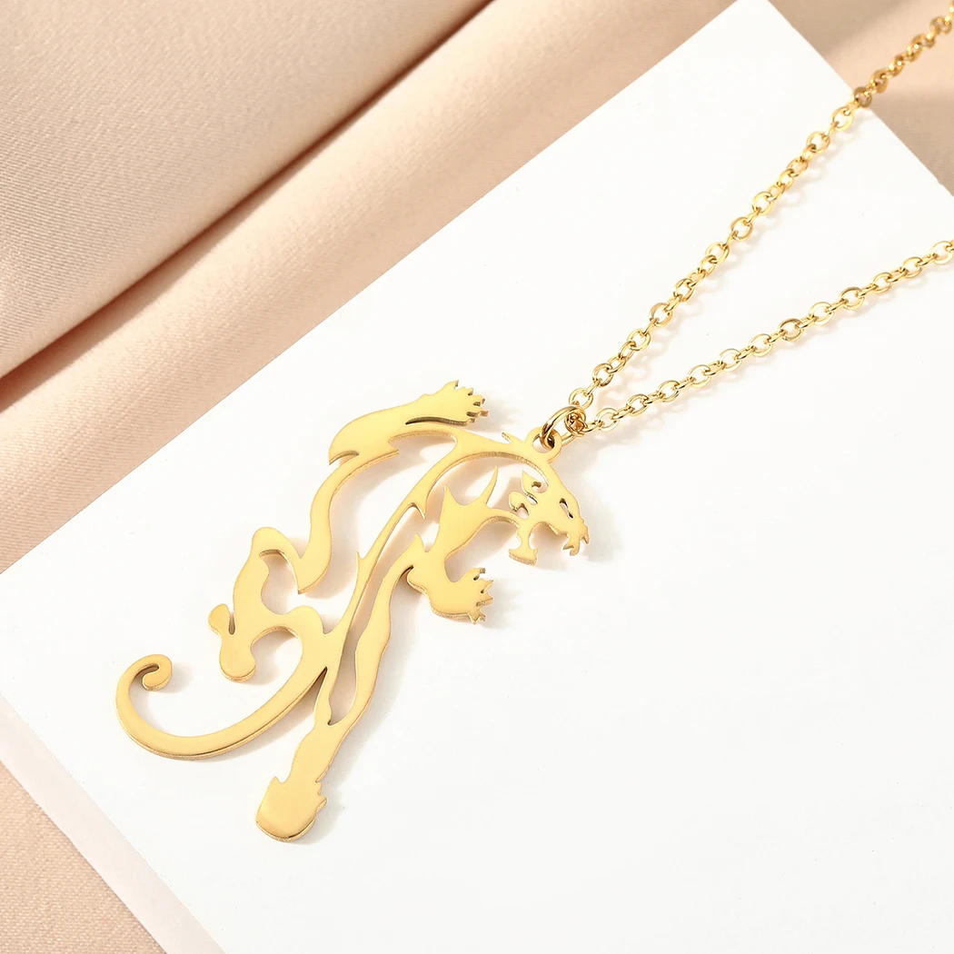 

CHENGXUN Tiger Pantrer Symbol Pendant Necklace for Women Girls Stainless Steel Hollow Charm Neck Chain Tribal Art Jewelry Gift
