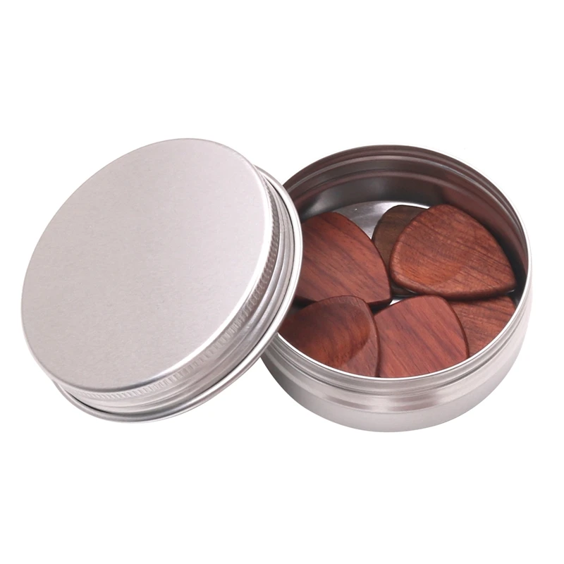 

6 Pack Handcrafted Wooden Guitar Picks 1 Guitar Picks Box Beautifully Packaged in Guitar Pick Holder Tin Best Gift Idea