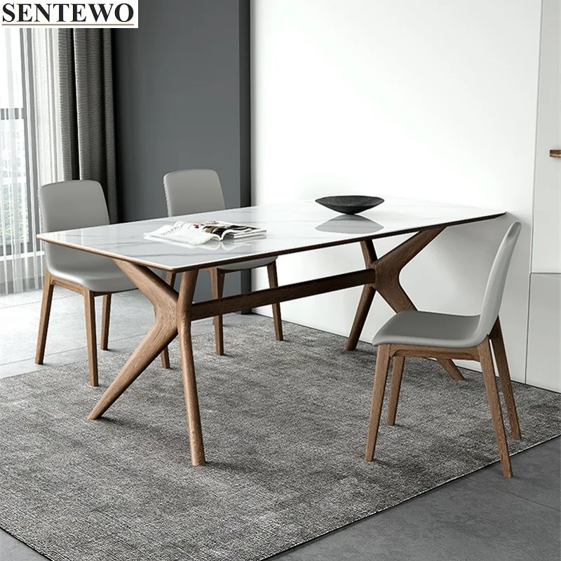 

Luxury Rock Slab Kitchen Dining Room Table And Chair Solid Wood Leg Base Faux Marble Table Home Furniture Mesa Cristal Comedor