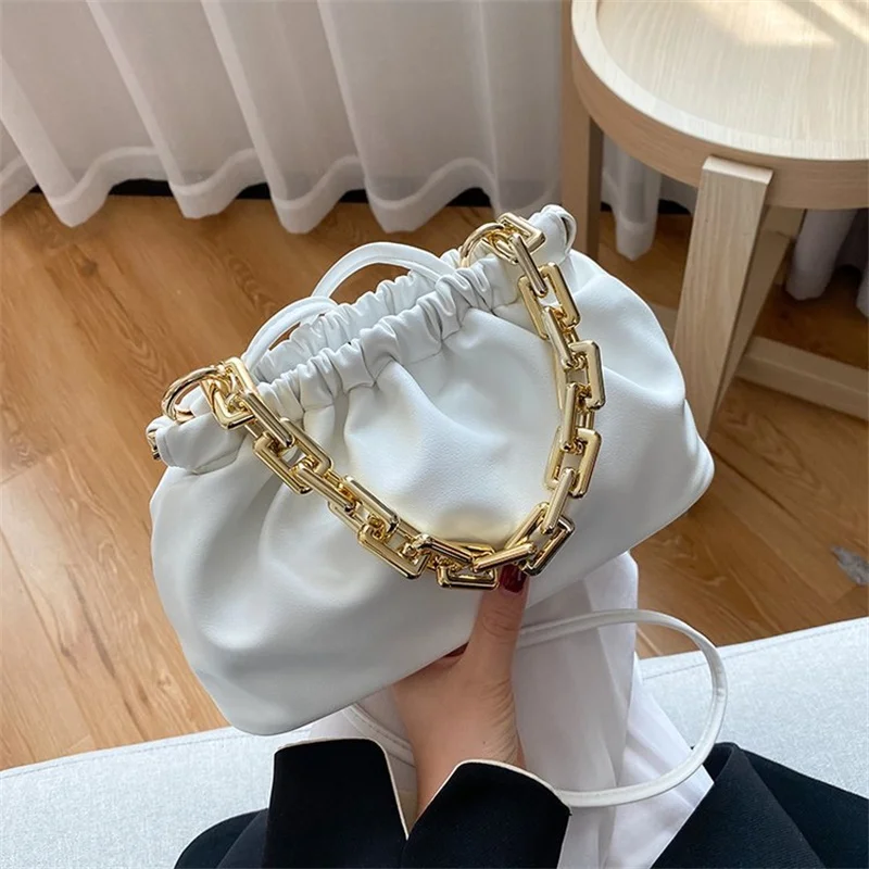 

SWDF Day Clutch Thick Gold Chains Dumpling Clip Purse Bag Women Cloud Underarm Shoulder Bag Pleated Designer Pouch Totes Handbag