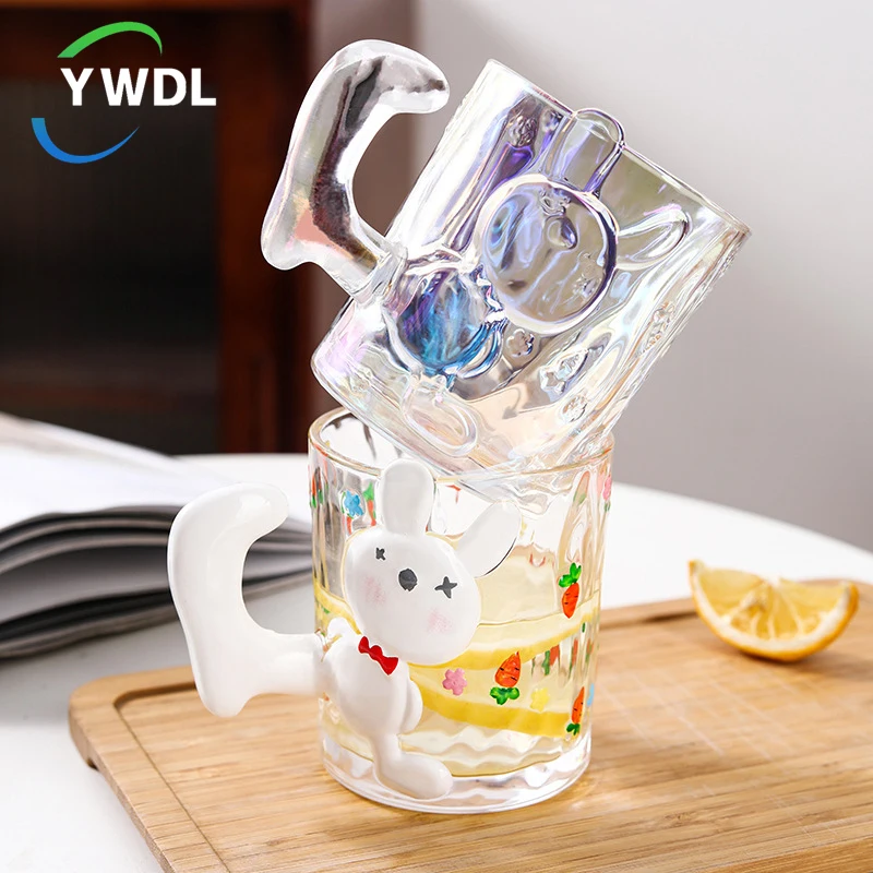 

260ml Embossed Cartoon Rabbit Glass Coffee Mug Lovely Yogurt Oat Milk Cup Clear Water Couple Mug Gift