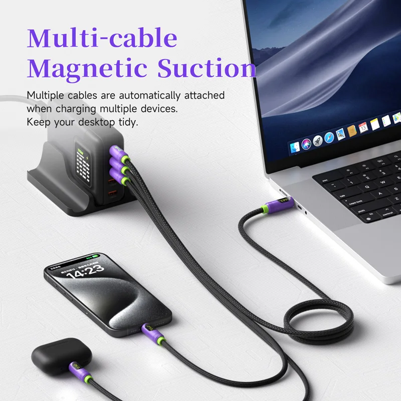 Фото Магнитный кабель Hagibis USB C — USB C со светодиодным дисплеем Кабель для зарядного устройства USB C Type-c PD 240 Вт Шнур для быстрой зарядки для iPhone 16/15 №2