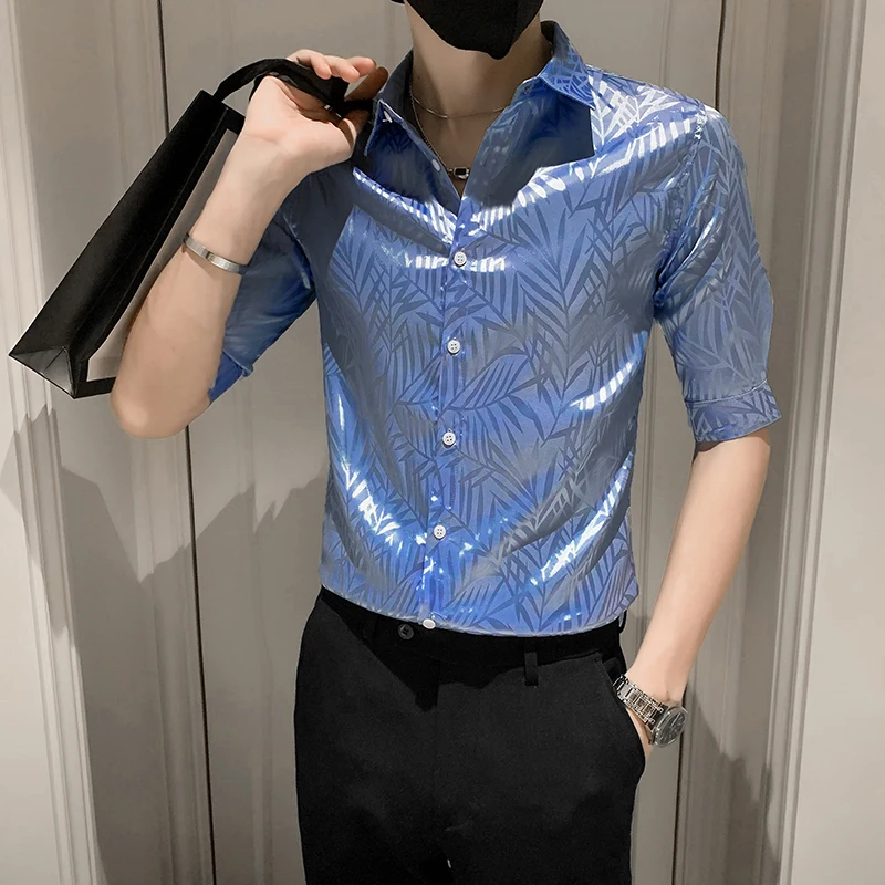 

Summer Half Sleeve Shirts Men Fashion Printed Casual Shirt Slim Business Office Social Dress Shirts Streetwear Men Clothing