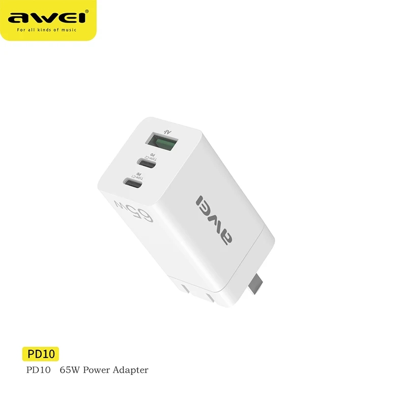 

Awei PD10/C5 65W Fashion Business GaN Fast Charger US/EU Plug Power Adapter For iPhone Samsung Xiaomi Mobile Phone Charging