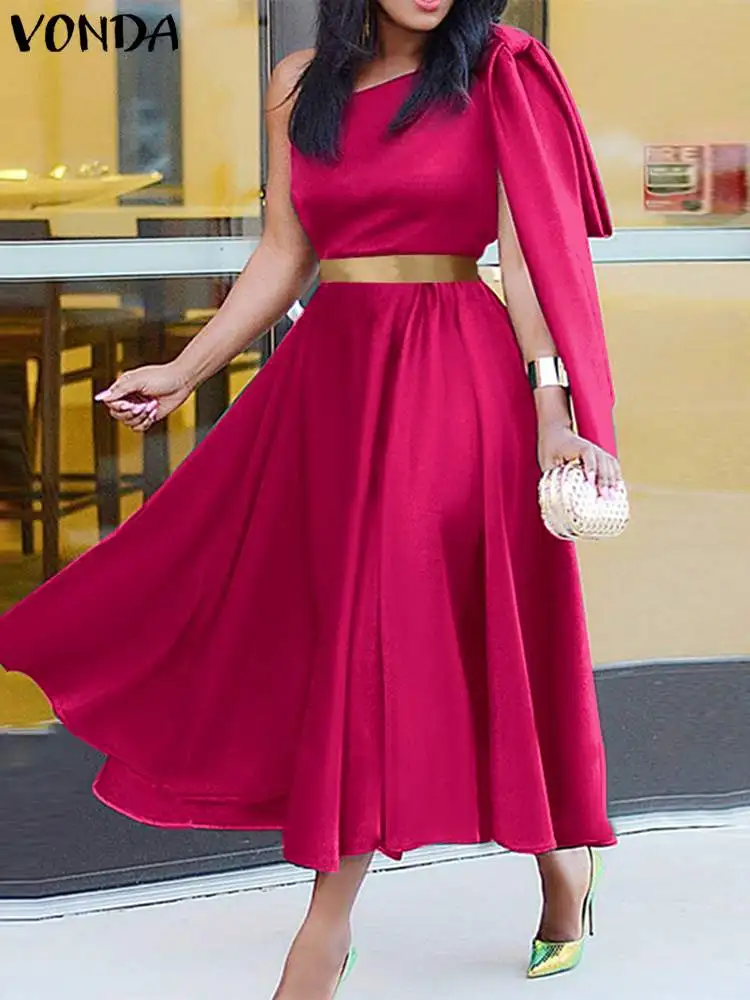 

Off Shoulder Evening Dresses 2023 VONDA Women Sleeveless High Waist Long Sundress Sexy Club Party Vestidos Femme Robe