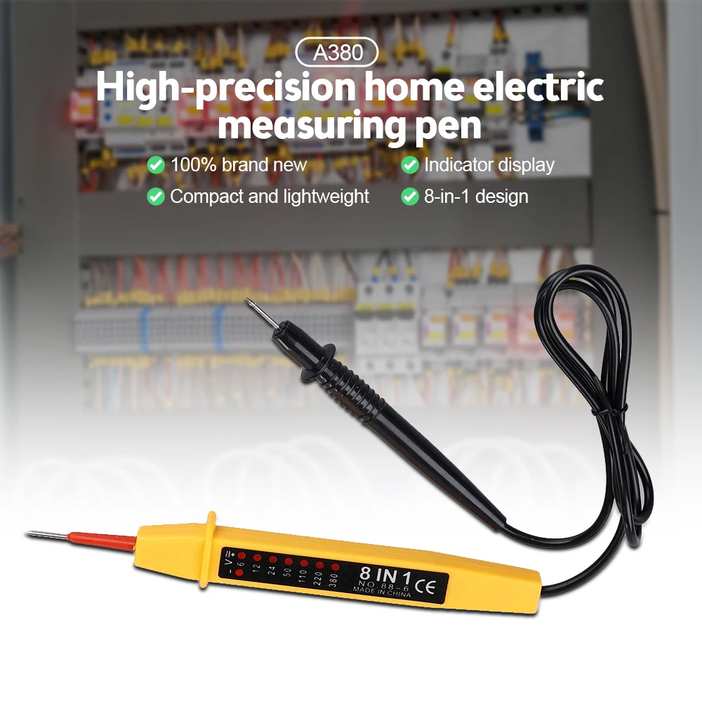 

8-In-1 Voltage Tester AC/DC 6-380V Auto Electrical Pen Detector Induction Display with LED Light for Electrician Testing Tool