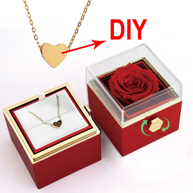 Колье с гравировкой на заказ поворотное ожерелье в коробке цветком подарок для
