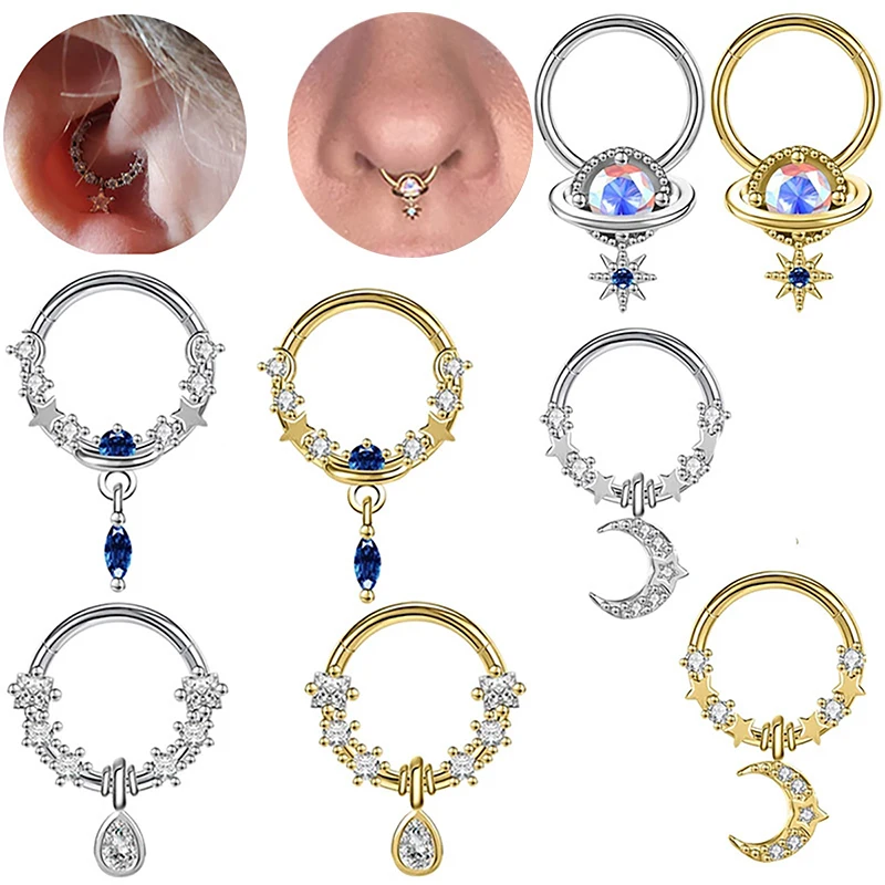 

1pc Crystal Hoop Earrings Nose Ring Septum Piercing for Women Hinged Segment Clicker Pendant Cartilage Tragus Helix Body Jewelry