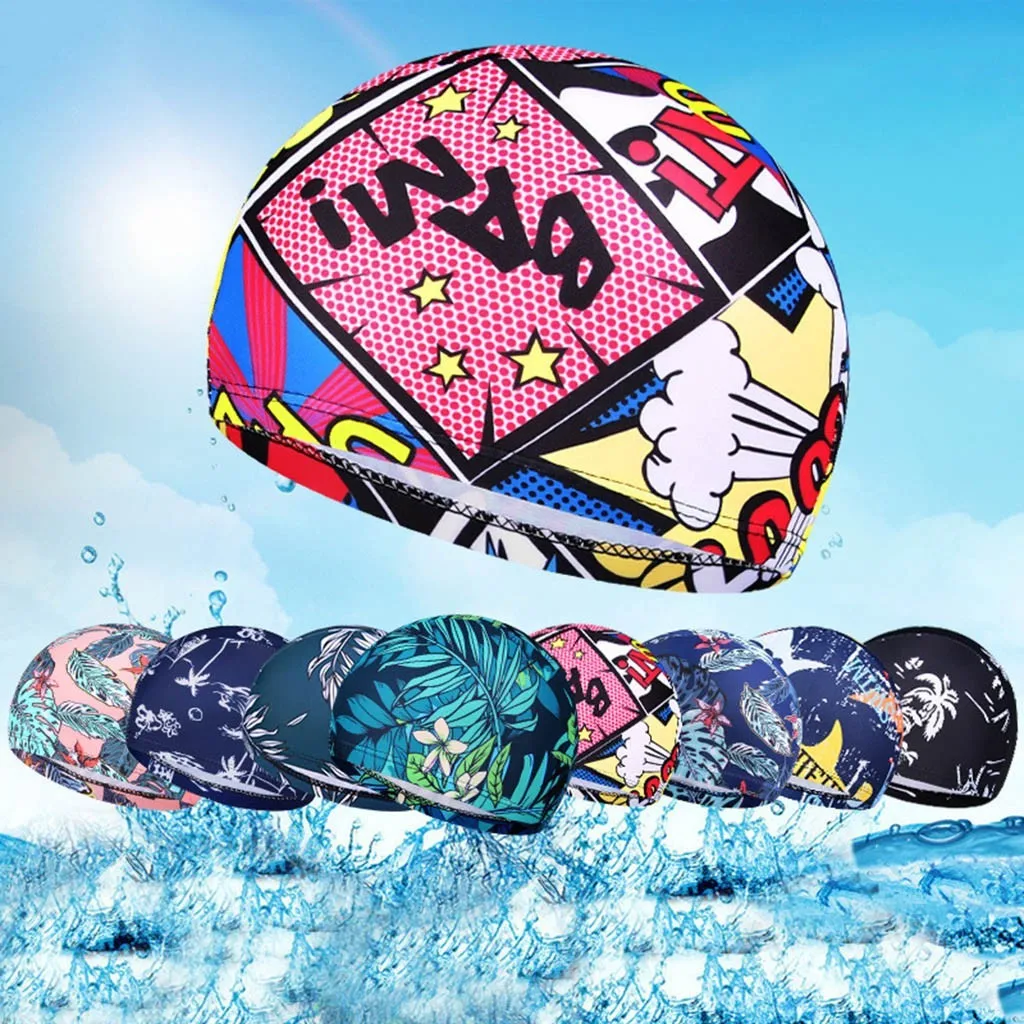 

Hot Sale Swimming Cap Men/Women Fashion Flowers Printed Swim Pool Breathable Bathing Hat Elastic Nylon Turban Sports Accessory