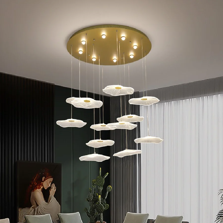 

Gold Creative LED Chandelier Lighting Modern Nordic Kitchen Island Acrylic Hanging Lamp Dining Room Villa Staircase Long Fixture