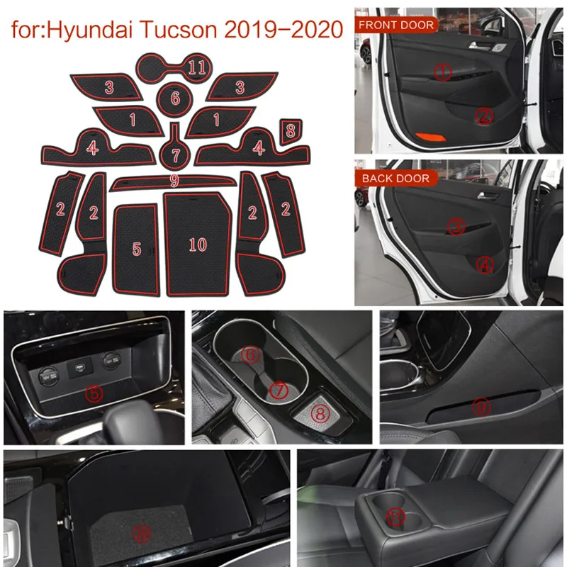 For Hyundai Tucson 2019 2020 Rubber Pad Cup Cushion Groove Mat Lnterior Anti Slip Mat Holders Non-slip mats Car Accessories