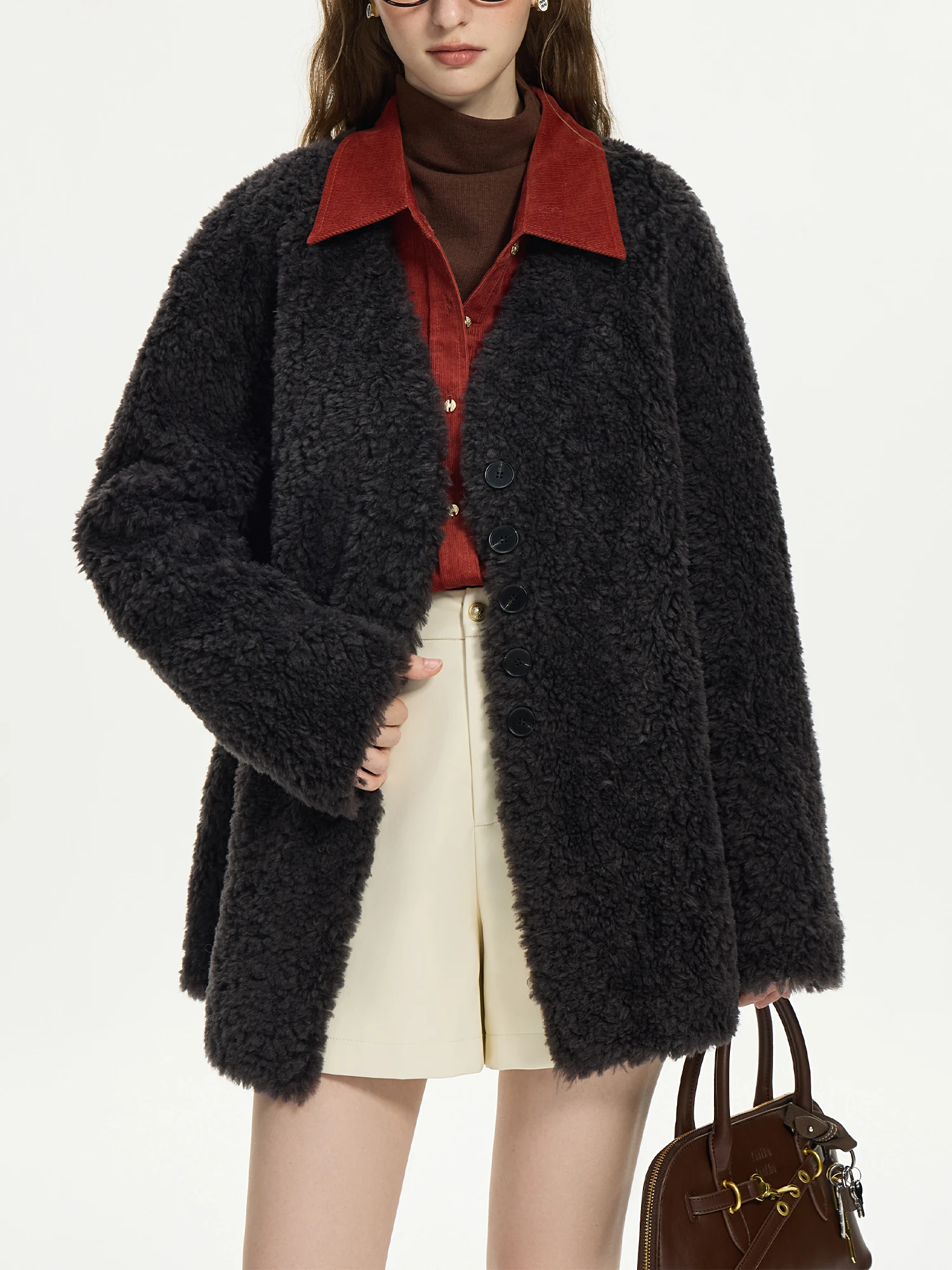 Женская теплая куртка из 100% шерсти с V-образным вырезом