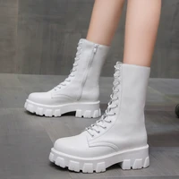 women ankle boots ladies platform lace up pu female fashion zipper short mid calf boot autumn shoes fashion luxury new 2022
