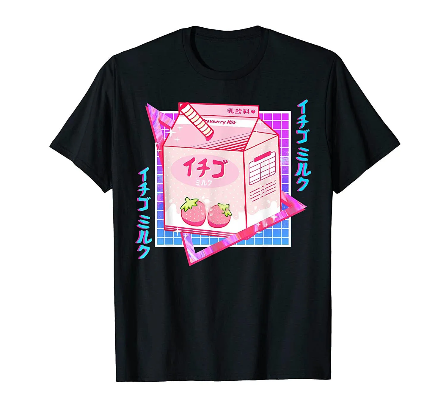 Tokyo Japanese Otaku Vaporwave Milk T-Shirt Men Cotton Tshirt Tees Tops Anime Harajuku Streetwear