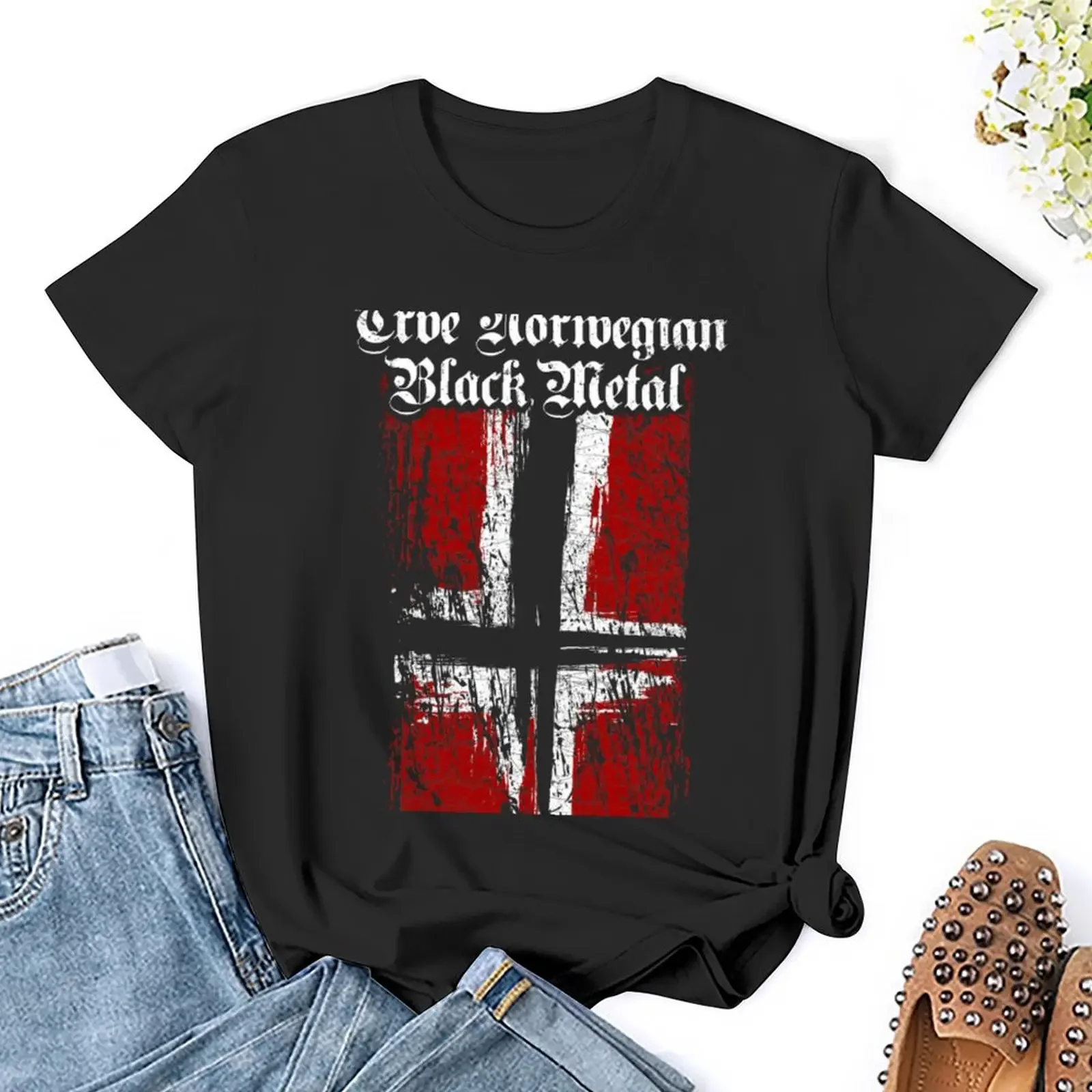 Фото Trve (True) Норвежская футболка Black Metal - футболка с норвежским сатанинским флагом, новое издание, футболки для женщин, свободный крой №5