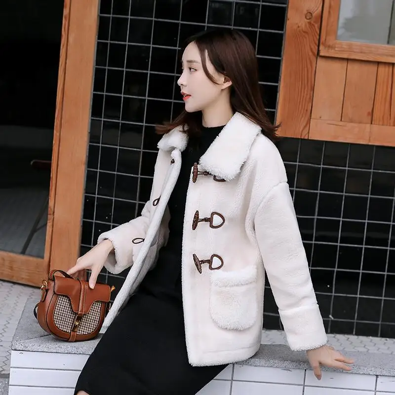tendy fur brown button short Jacket Women Faux Fur Coat Autumn Winter Imitation Fur Coat Short Women Veste Femme cute vintage