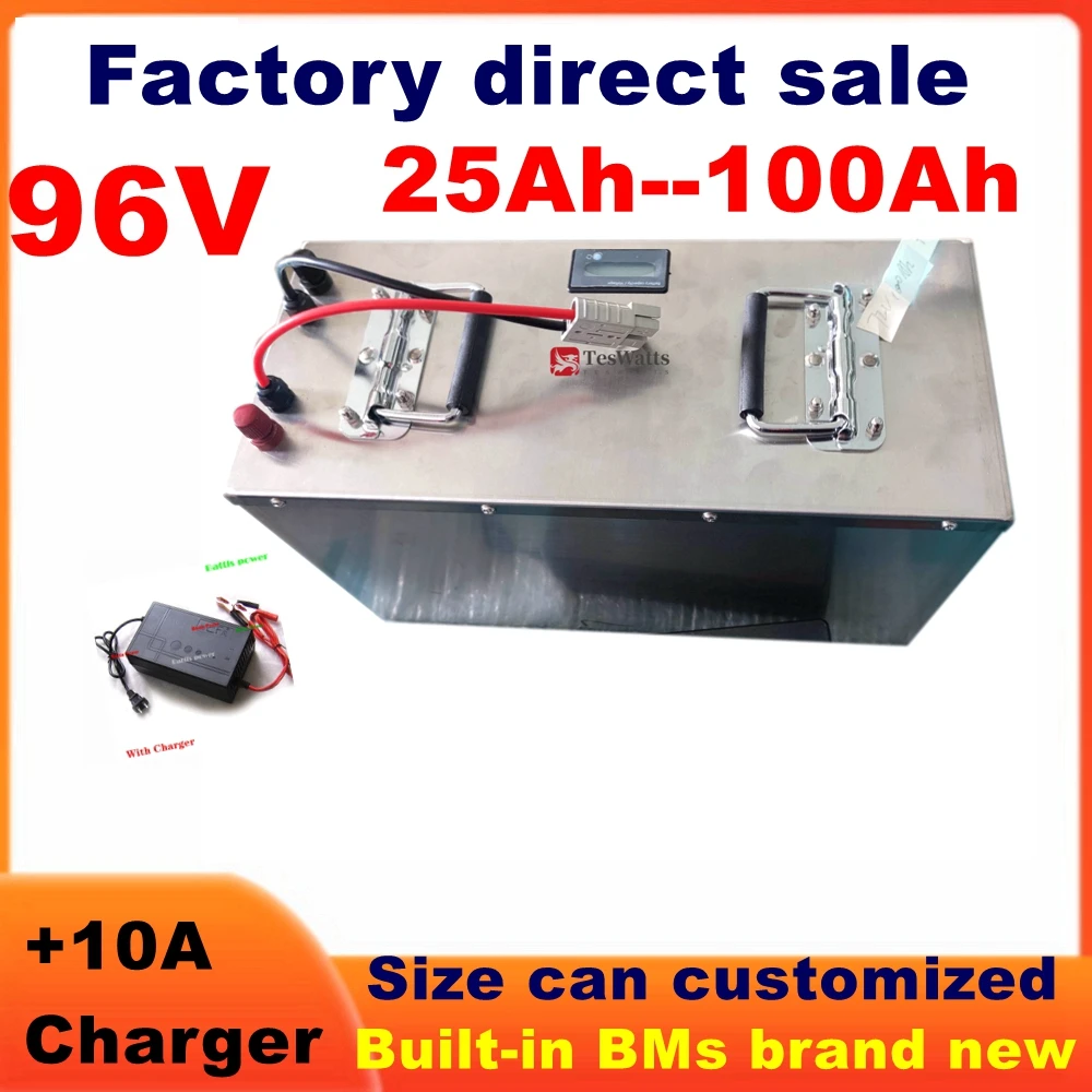 Batterie lithium-ion avec BMS 50Ah 96V 80Ah 100Ah 30Ah 40Ah moteur 5000W robot scooter moto AGV chargeur inclu