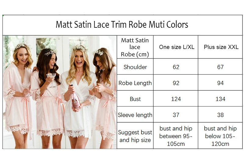 Women Matt Satin Lace Robe Bride Robe Bridesmaid Robes Bridal Robes Wedding Bathrobe Dressing White Robes