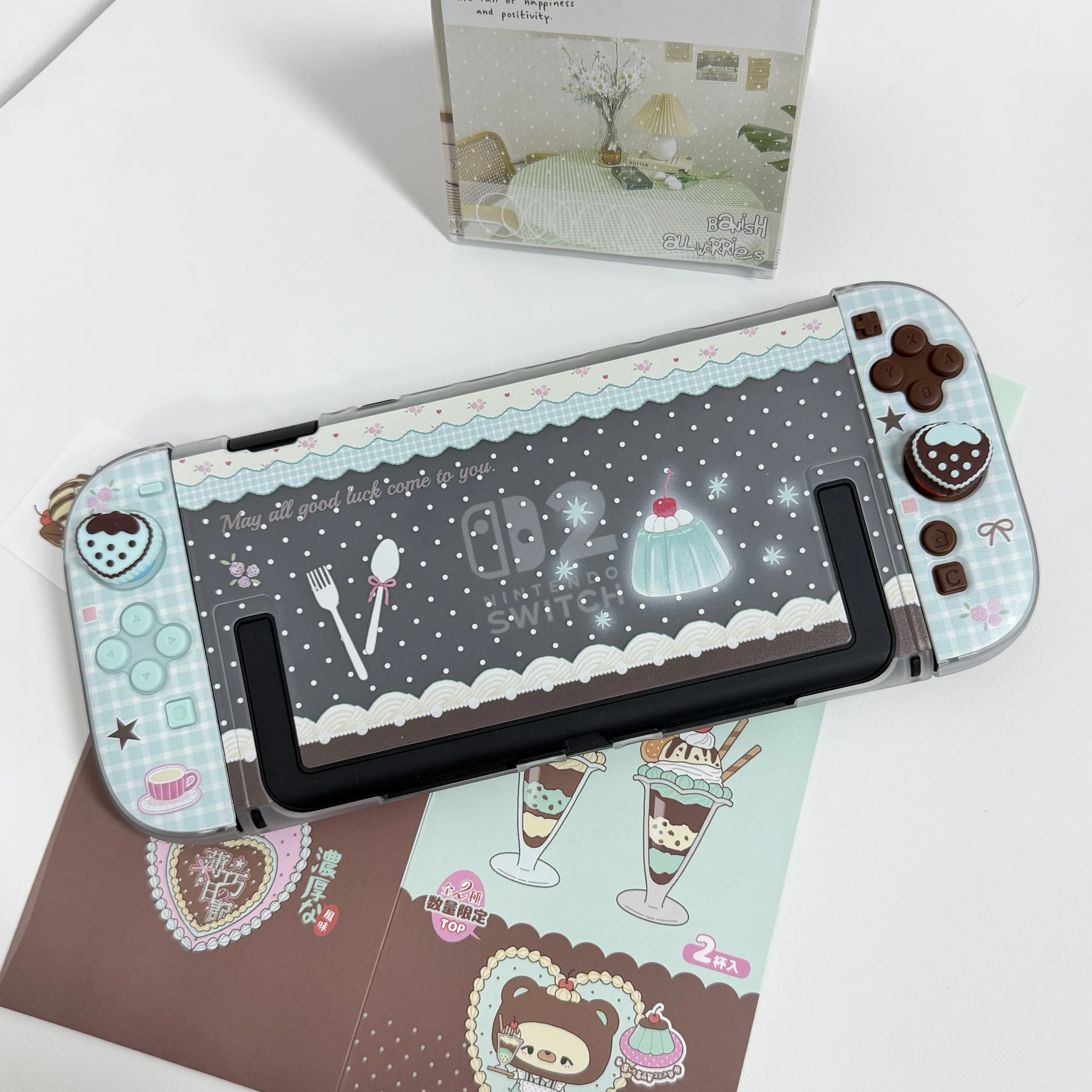 Фото Защитный чехол для Switch 2, мятно-зеленый, жесткий, с рисунком десертного пудинга, для игровых консолей NS2, для женщин-геймеров, для вечеринок с чаем, в наличии №4