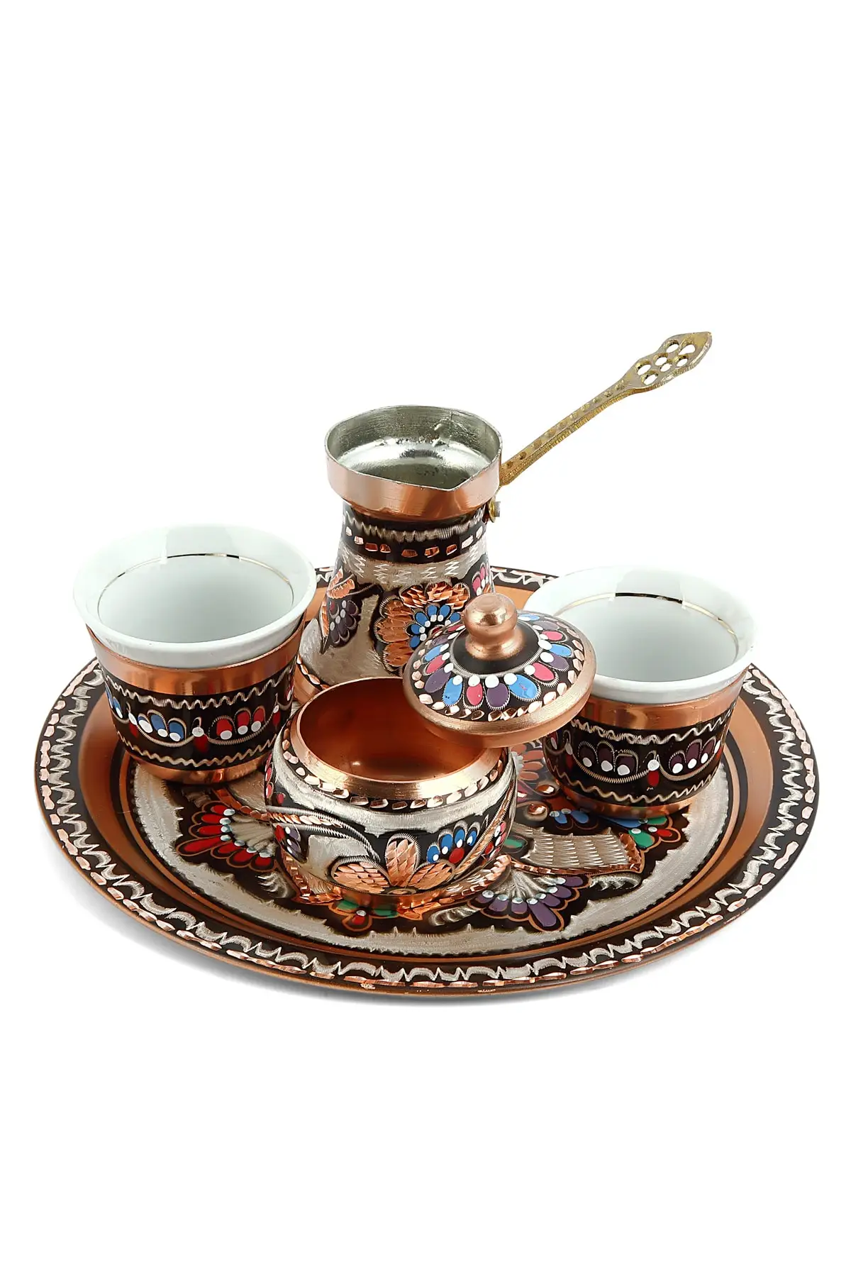 

2 Person Handcrafted Embroidered Copper Mırra Set Ottoman Serving Tray