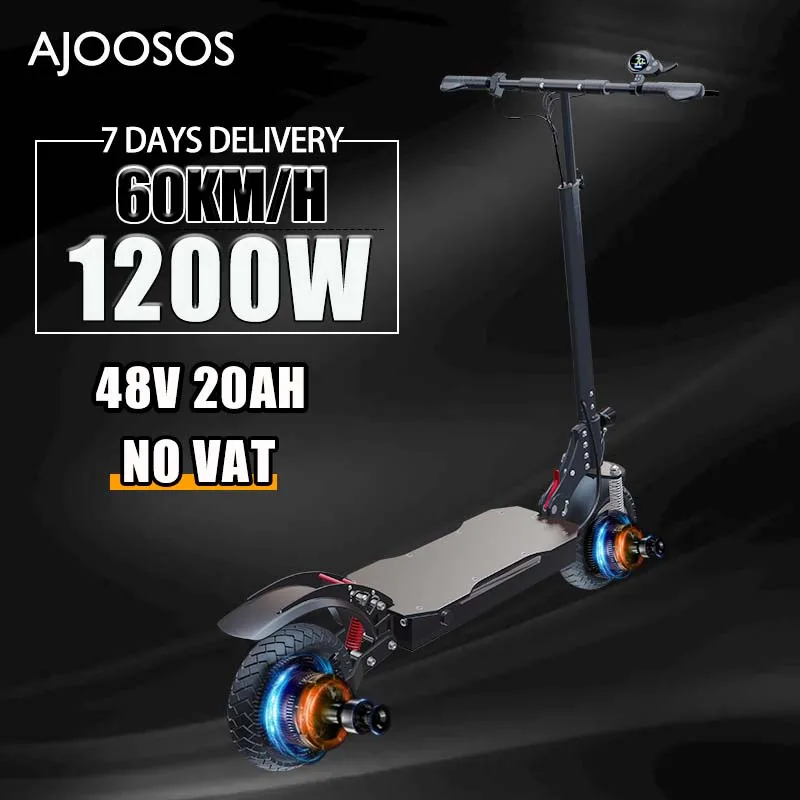 

AJOOSOS Electric Scooter X750 Foldable E Scooter 60km/h Max Speed Electric Scooters Adults 48v 1200W Scooter Elecric 10'' Tire