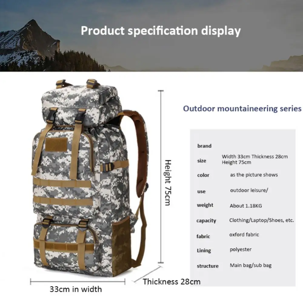 

80L Fishing Backpack Large Capacity Waterproof Hiking Camping Trekking Travel Luggage Rucksack Mountaineering Climbing Bags 2022
