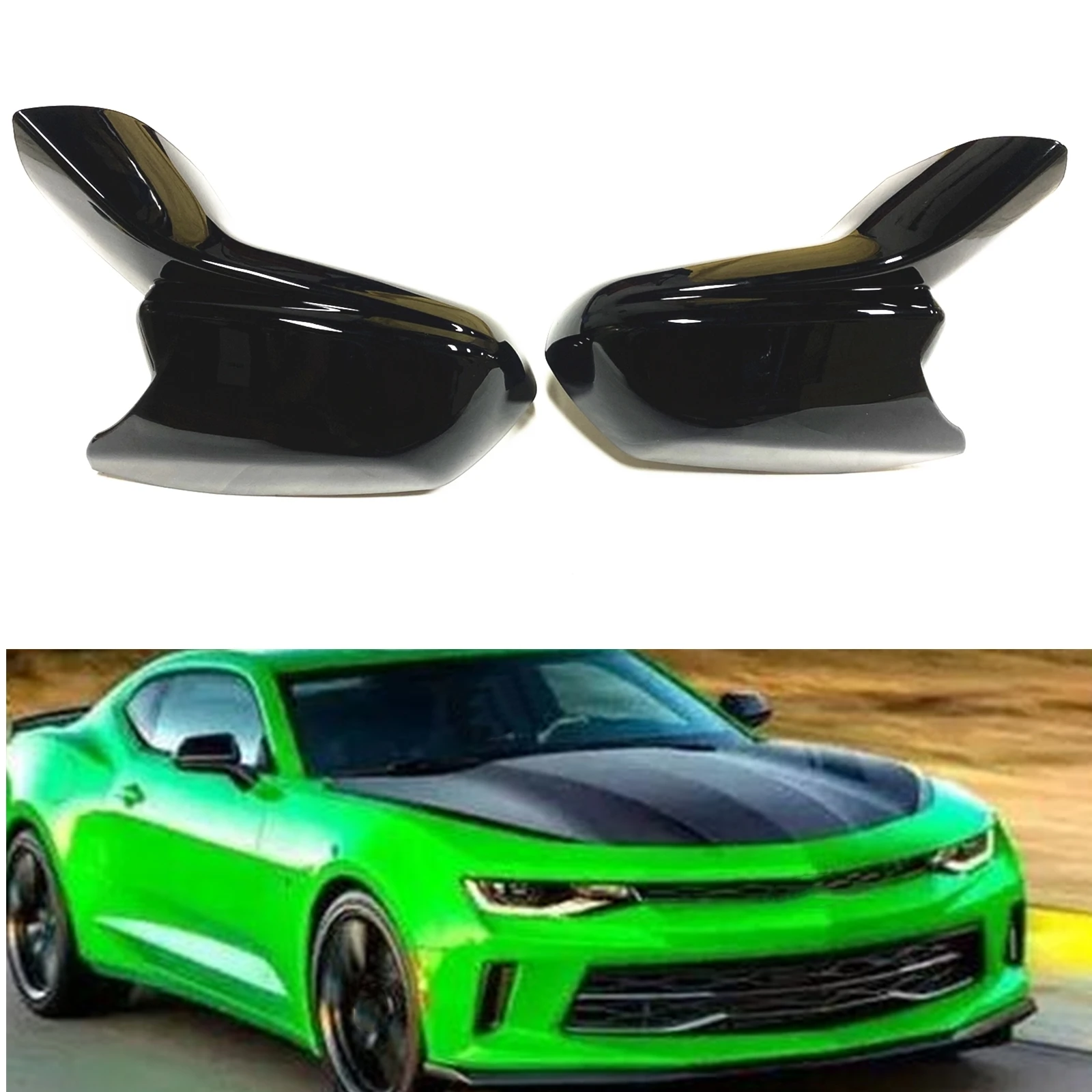 

For Chevrolet Chevy Camaro SS RS ZL1 LT 2016 2017 2018 2019 2020 2021 2022 Mirror Cover Gloss Black Exterior Cap Rearview Add On