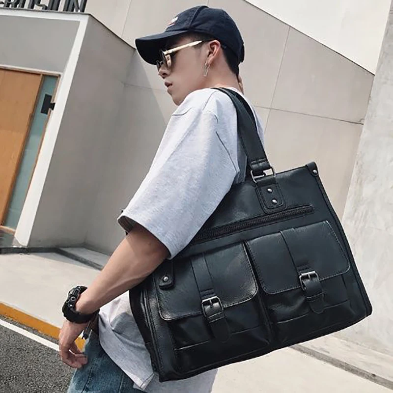 Men Leather texture large bag new fashion trend large capacity travel bag men's business handbag business bag