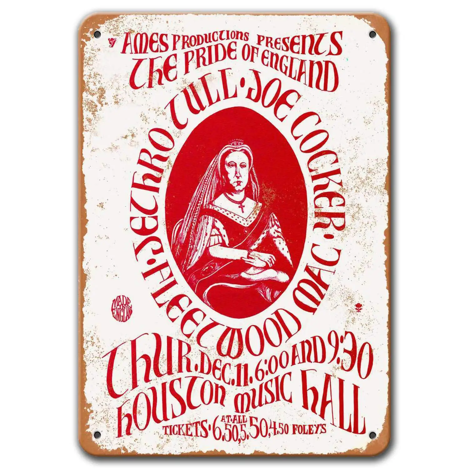 Плакат Agedsign Jethro Tull винтажный металлический настенный плакат 1969 в Хьюстоне 2