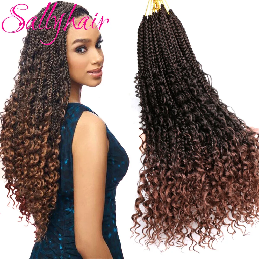 Sallyhair Goddess Box Braids Crochet Hair Synthetic Curly End Bohemian Box Braiding Hair Extensions Ombre Brown Braiding Hair