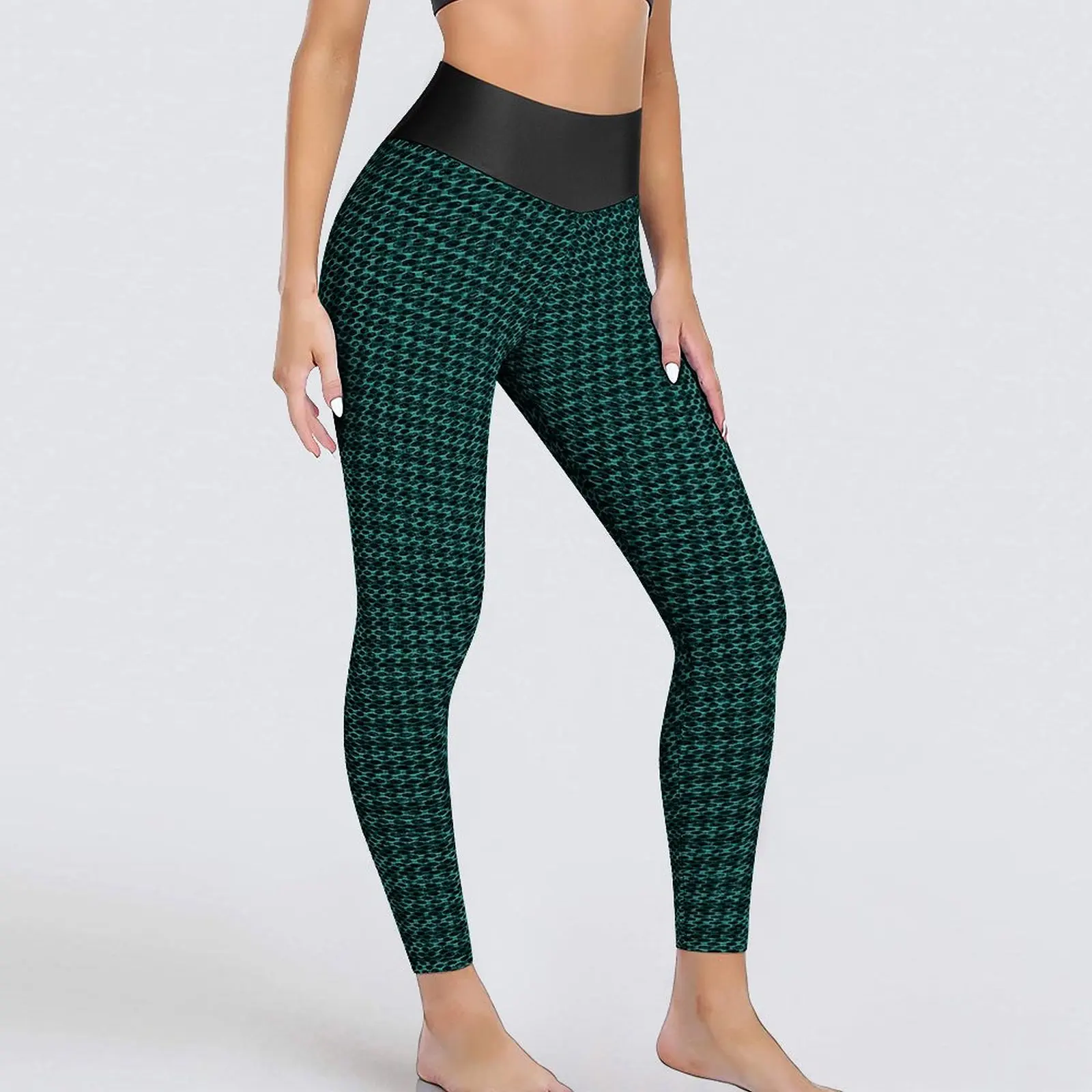 

Green Black Houndstooth Leggings Small Pattern Trendy High Waist Yoga Pants Fashion Quick-Dry Leggins Running Sport Legging