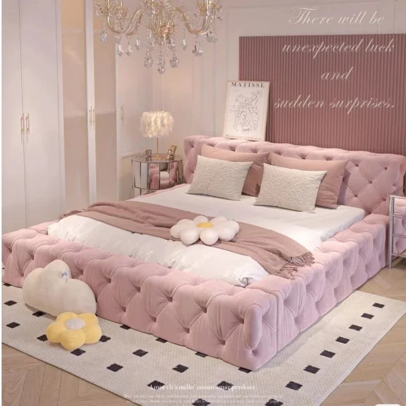 

Cream Style Fabric Bed Modern Minimalist 1.8 Mira Buckle Craft Tatami Floor Master Bedroom Wedding Bed