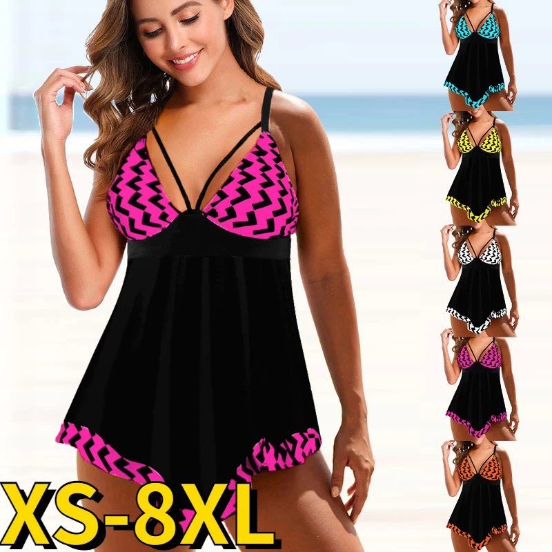 

2022 Summer High-waisted Two-piece Swimsuit Women's Fashion Irregular Hape Swimsuit Women's Deep V-neck Tankini Beach Swim Skirt