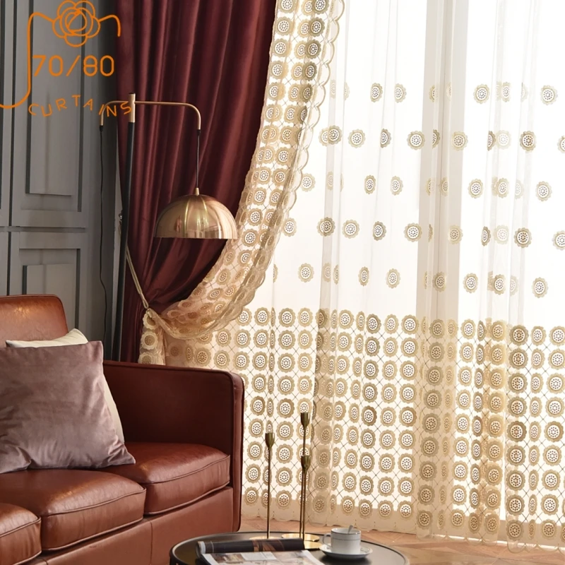 

High-grade Embossed Embroidery Yarn Stitching Flannel Blackout Curtains for Living Room Bedroom Finished Product Customization