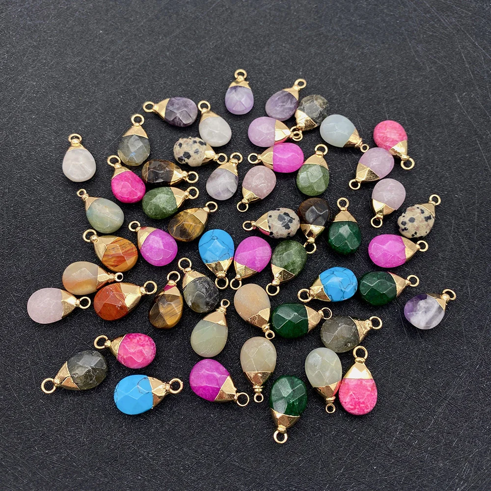 

Natural Stone Quartz Amazonite Amethyst Pendants for Jewelry Making DIY Necklace Earring Facet Drop-shaped Charms Accessories
