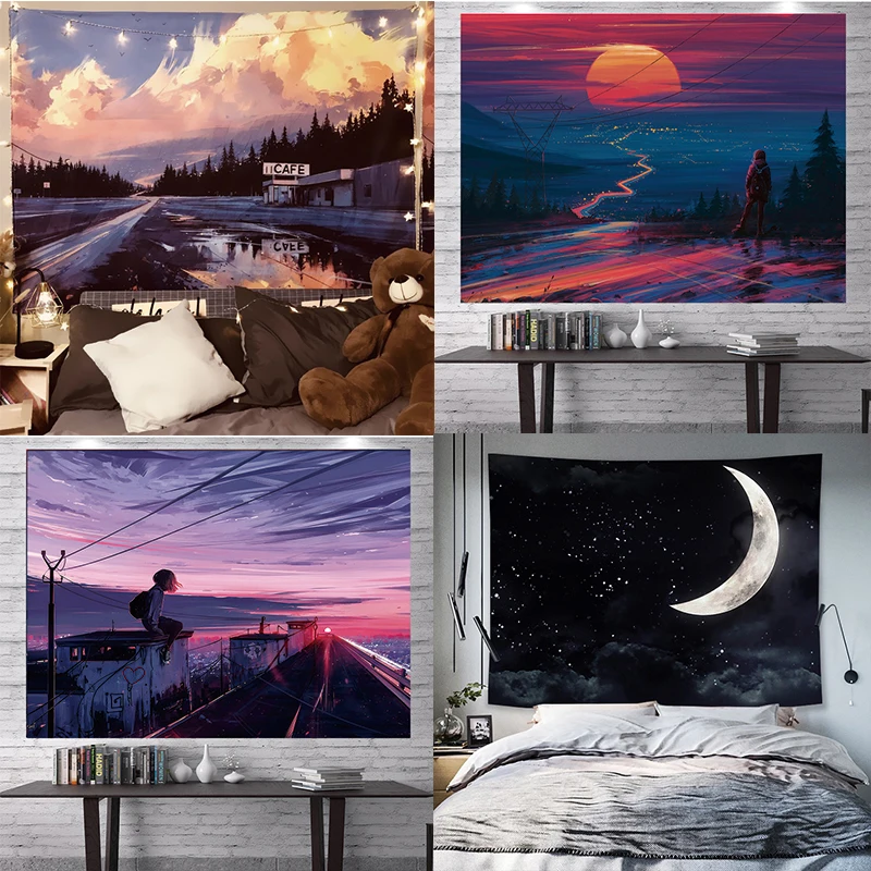 

Boho Decoration Home Decor Wall Hanging Sunset Landscape Background Cloth Aesthetic Room Decor Tapestry Hippie Decoration Mural