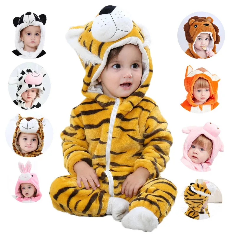 

Baby Cartoon Romper Newborn Hooded Infant Clothing Boys Girls Pajamas Animal Onesie Jumpsuit Panda Costumes Flannel Baby Rompers