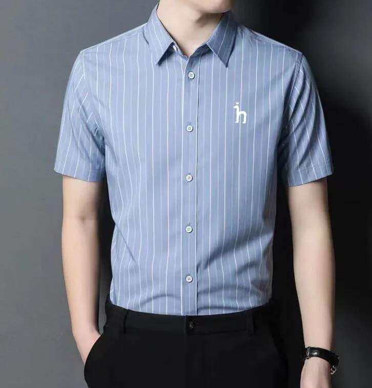 Embroidery Shirts Men's Fashion Casual Business Brand HAZZYS Short Sleeve Summer Ice Silk Short Sleeve Anti-Wrinkle Men's Shirts