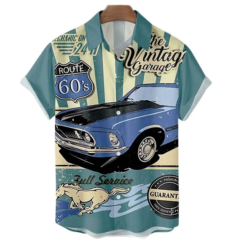 

Hawaiian New Men's Shirt Route 66 Street Classic 3D Printed Short Sleeve Tee Rock Music Lapel Plus Size Man Top Vintage Clothes