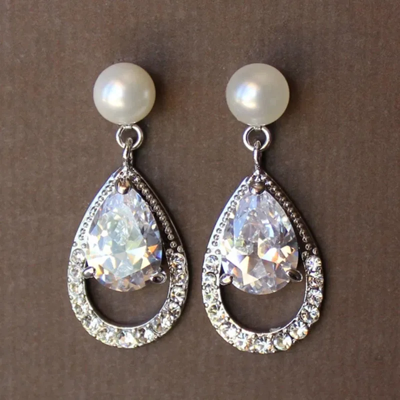 

Gorgeous Silver Plated Teardrop Earrings for Brides Wedding Anniversary Gift Party Engagement Jewelry