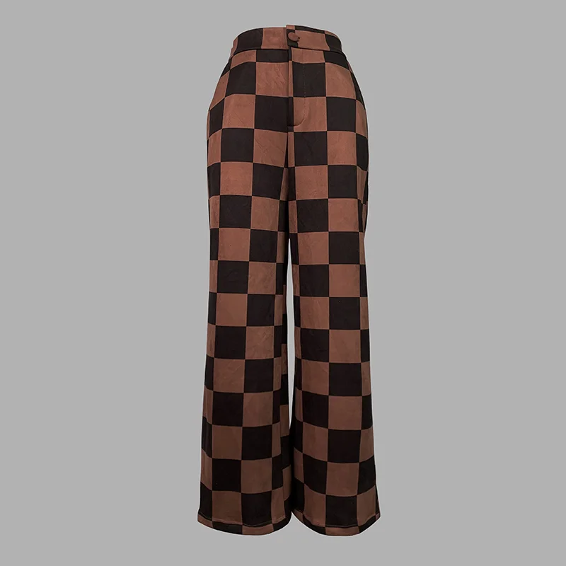 Женские брюки Freeacy с клетчатым принтом свободные широкие эластичной резинкой на