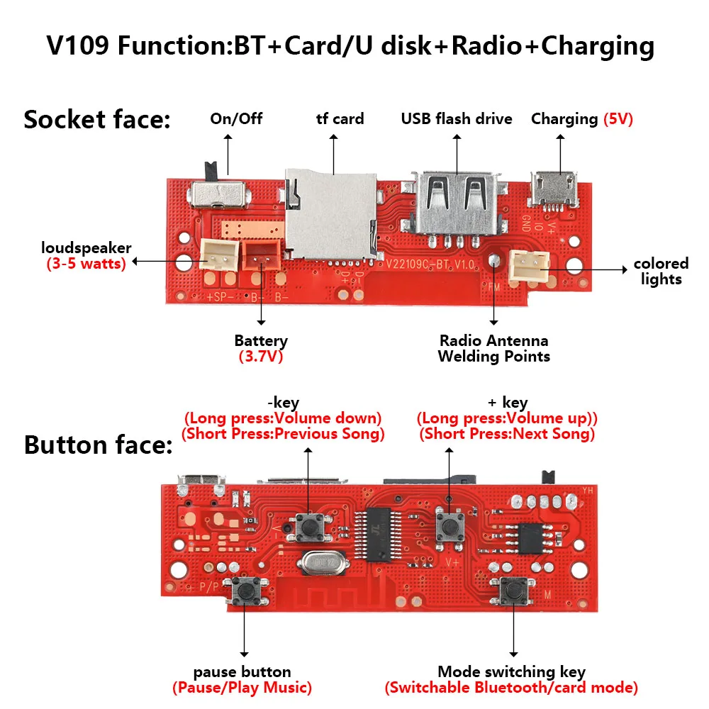 

5 В аудио печатная плата с проводами Bluetooth-совместимый модуль плата усилителя DIY модуль с портом зарядки Micro USB