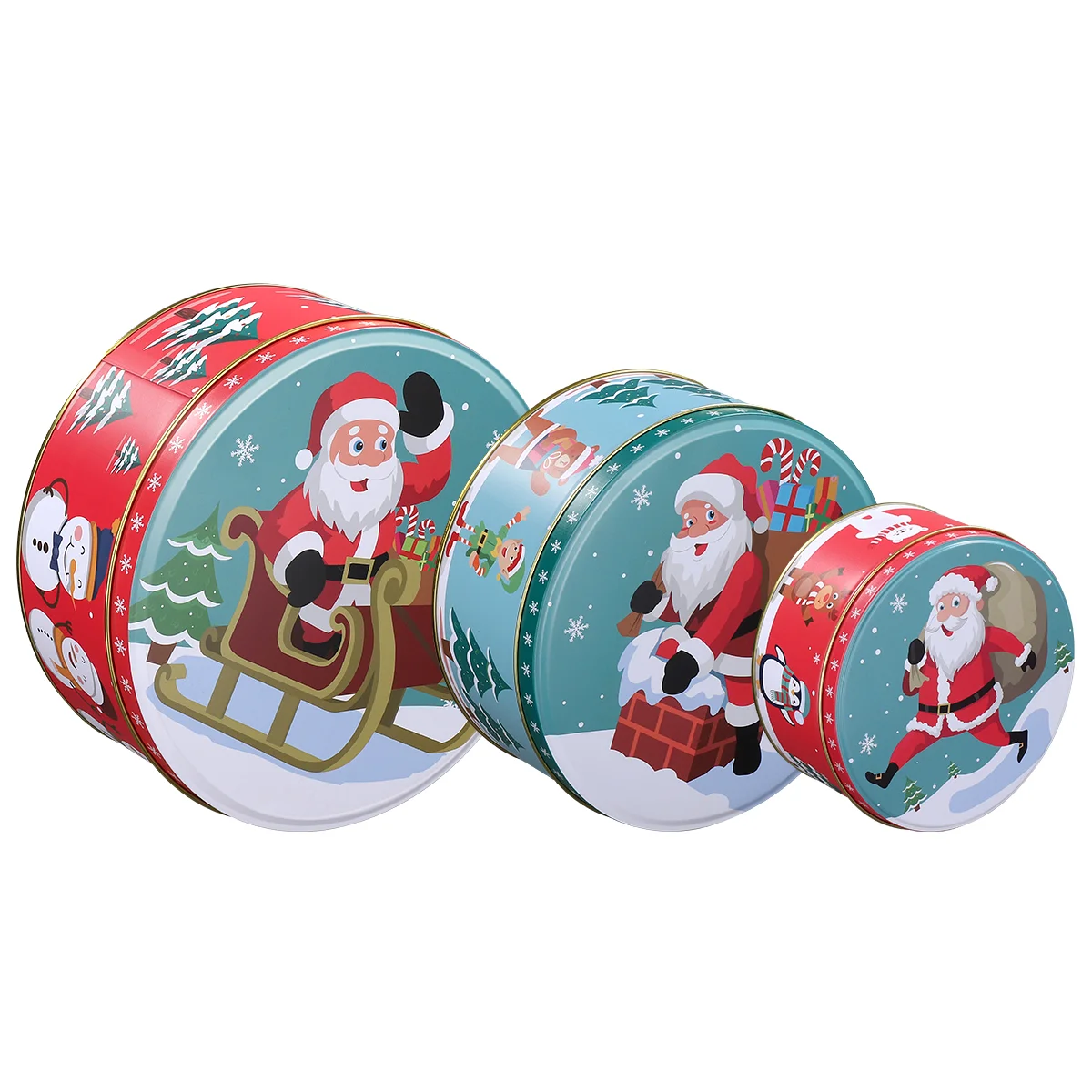 

3pcs Christmas Gift Tins Santa Claus Candy Boxes Xmas Bakery Treat Boxes Tea Cookie Containers for Holiday Party Stocking