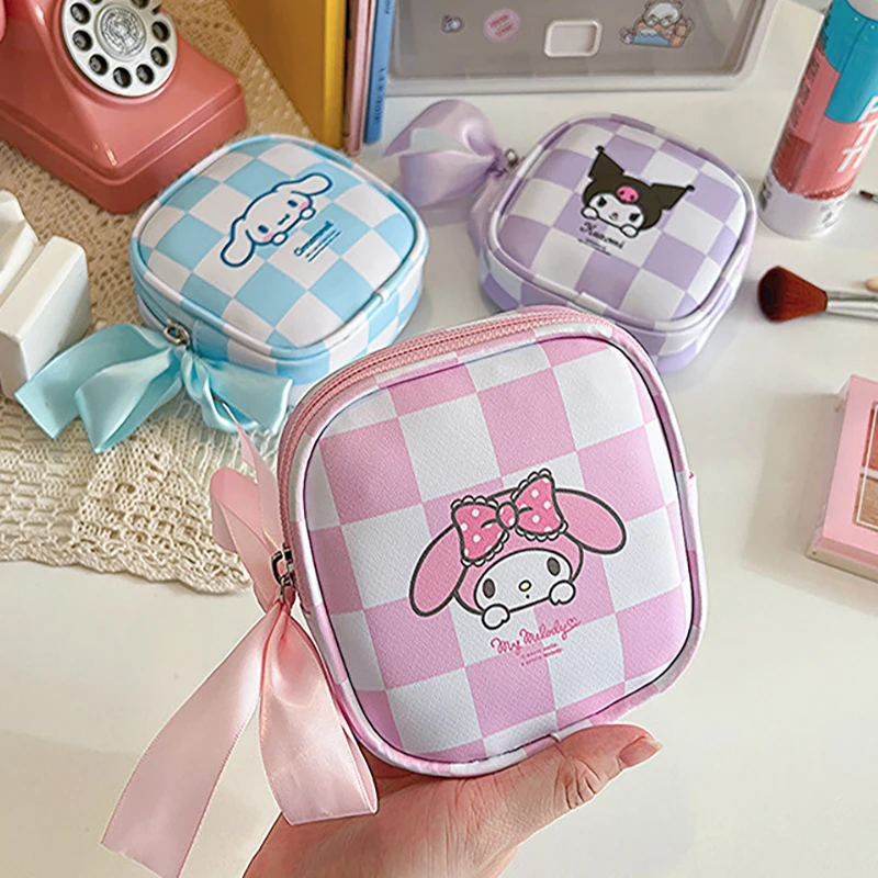 

Sanrio Kawaii, сумка для хранения, мультяшный Kuromi MyMelody Cinnamonroll, гигиеническое полотенце, прокладки, органайзер для тампонов, сумка, кошелек для монет