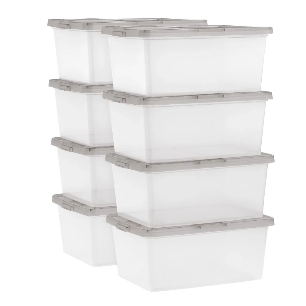 

17 Quart Snap Top Clear Plastic Storage Box, Gray, Set of 8,Strong and Durable,16.44 X 11.75 X 7.00 Inches