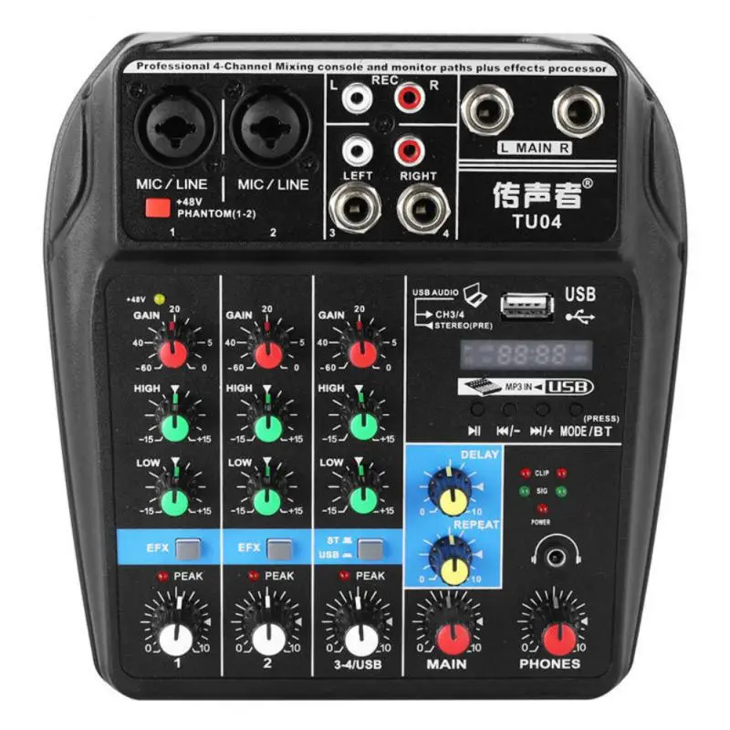 

TU04 Professional 4 Channel Audio Mixer Mini Sound Card Digital Mixer 4-way Live Stage Usb Mini Mixer Console with USB