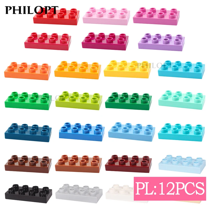 

12pcs DIY Large Building Block Bricks Thin 2X4 Bricks Big Size Assembled Accessories Bulk Part Enlighten Brick Children Toys