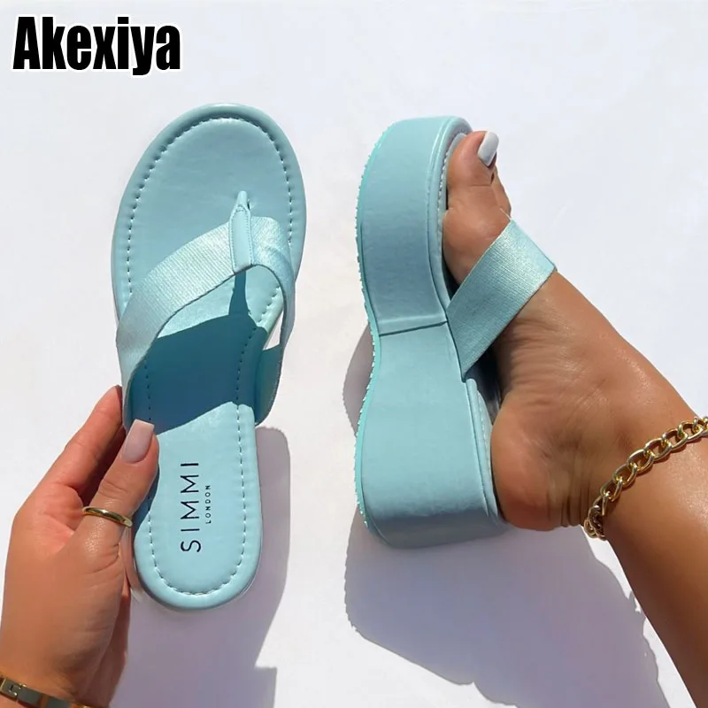 

Summer New Arrival Women Chunky Sandals Heels Wedges Flip Flops Lady Pure Color Water Shoes Plus Size35-43 BC4524