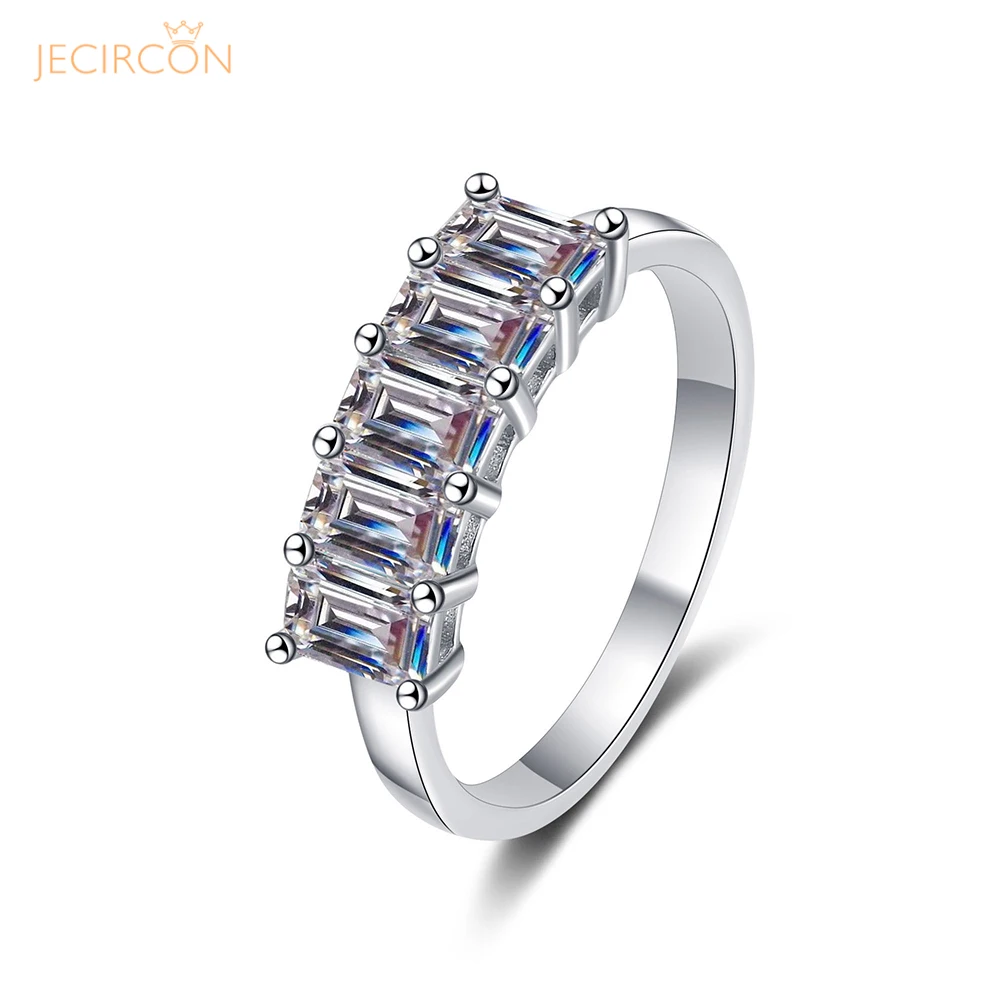 

JECIRCON Women's 925 Sterling Silver Moissanite Ring Total 2.5ct Rectangular Emerald Cut pt950 Gold Plated Wedding Band Jewelry